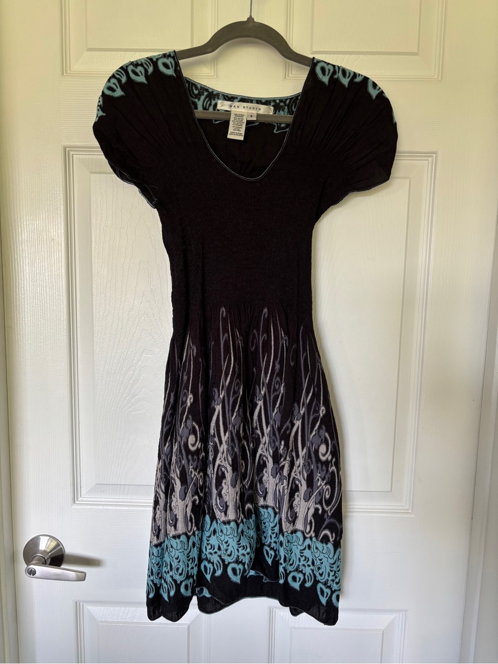 Max Studio Black Dress with Teal Printed Trim